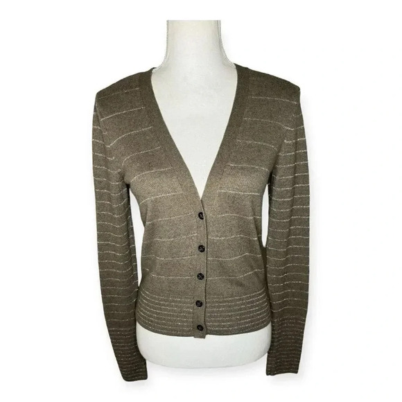 American Eagle Outfitters Women’s‎ Small Brown & White Striped V-Neck Cardigan - Picture 1 of 7